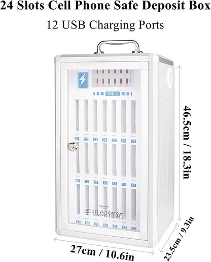 Cell Phone Charging Stations Phone Storage Cabinet Portable Mobile Phone Charging Cabinet W/USB Charging Ports & Handle, Wall-Mounted Rechargeable Cell Mobile Phone Storage Box Com(12 Slots)