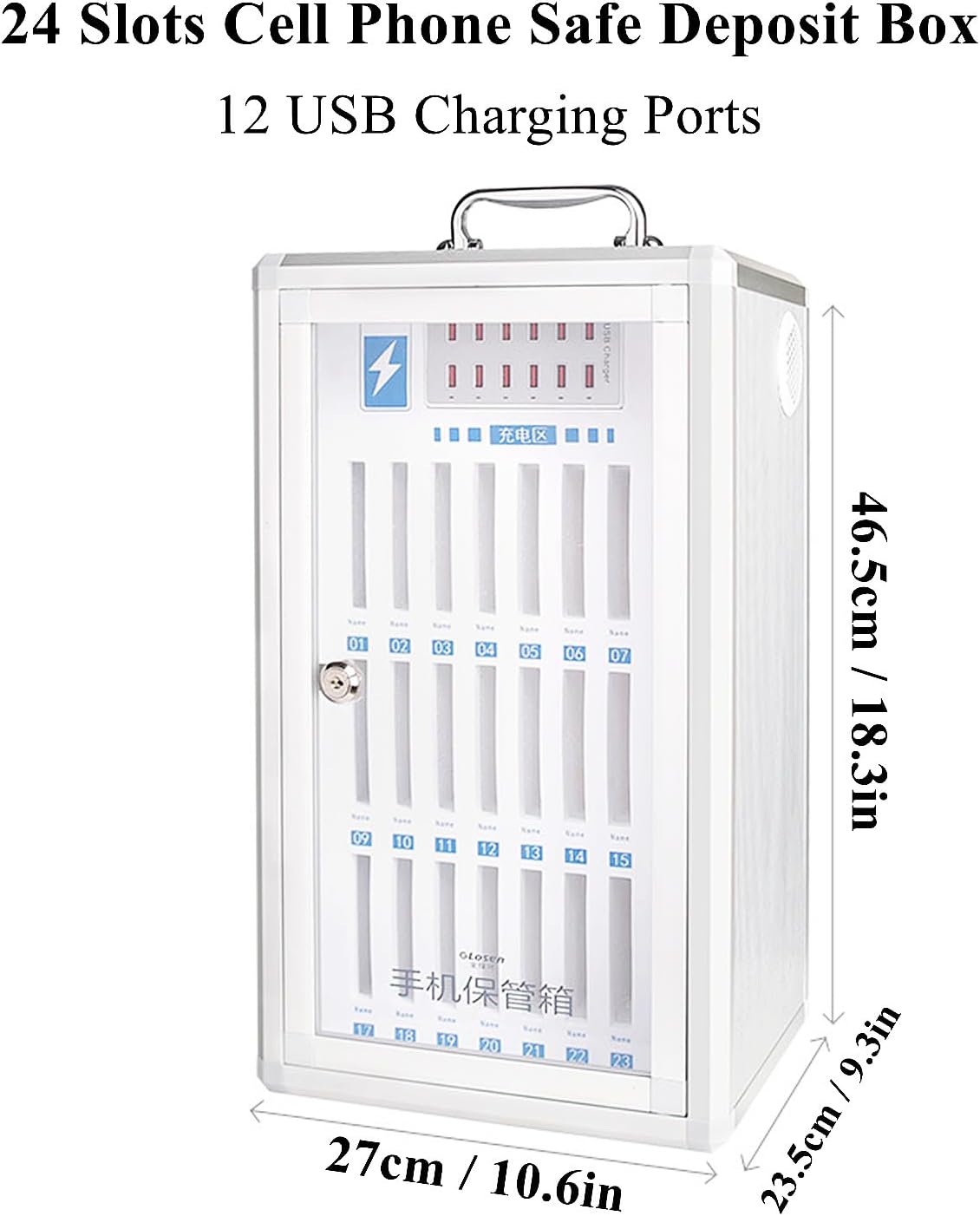 Cell Phone Charging Stations Phone Storage Cabinet Portable Mobile Phone Charging Cabinet W/USB Charging Ports & Handle, Wall-Mounted Rechargeable Cell Mobile Phone Storage Box Com(36 Slots)