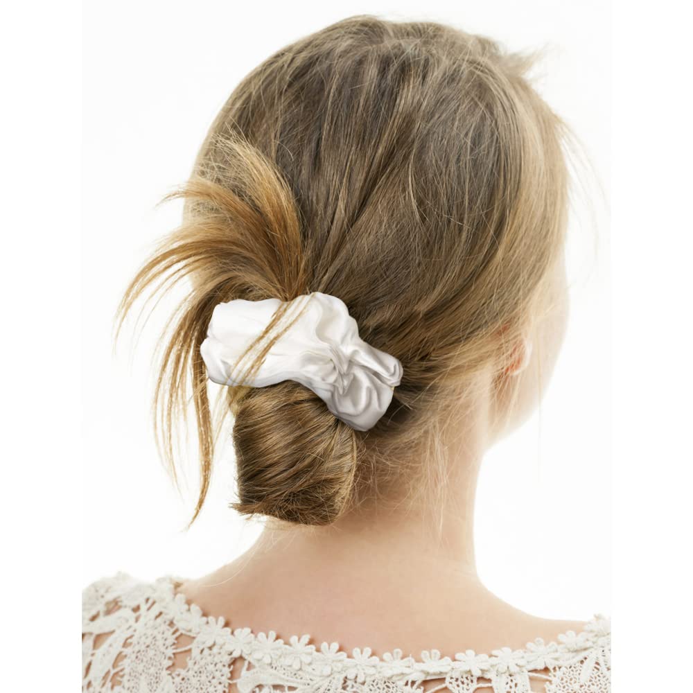 Silk Scrunchies for Hair 100% Mulberry Silk Hair Ties 3 Pack(Black, Navy Blue, Emerald)