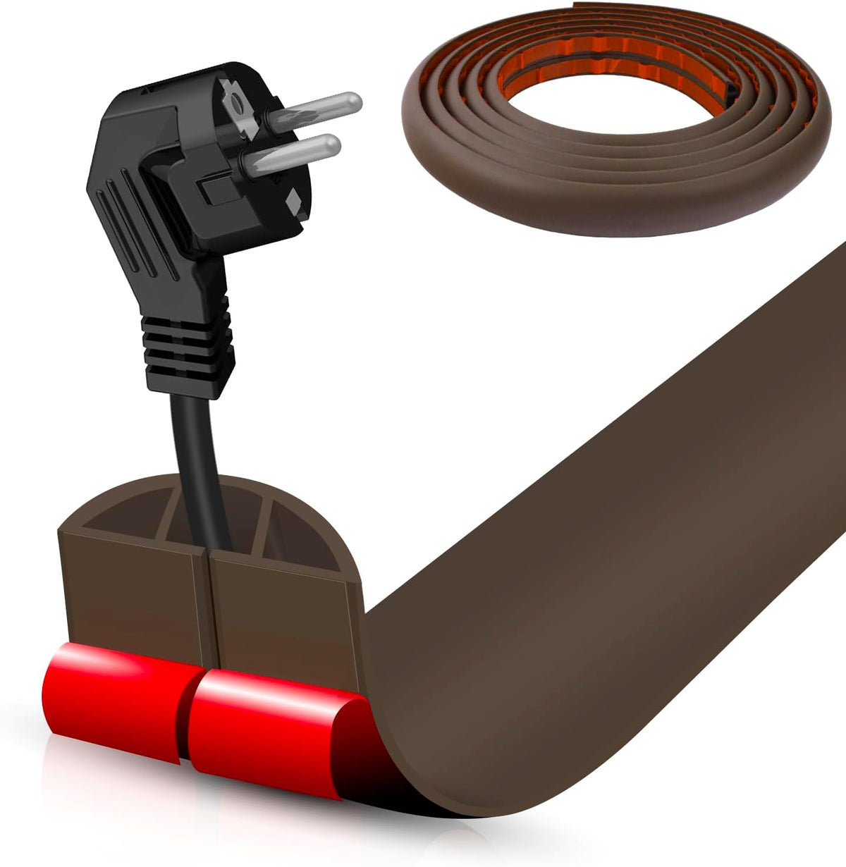 Floor Cord Cover Self Adhesive Cord Hider,10FT Cable Management, Extension Strip Protector for Wires, Prevent Cable Trips for Offices, Gyms, Exhibitions Cavity 0.39"(W) x 0.27"(H) BrownWood