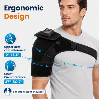 Cordless Shoulder Heating Pad with Vibration Massage, 4000mAh Rechargeable Heated Shoulder Brace with 6 Heat 6 Vibration Modes 6 Timers, Adjustable Heat Wrap for Shoulder Rotator Cuff