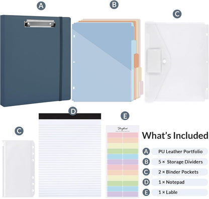 SKYDUE 3 Ring Binder with Clipboard, 13.2" × 10.2" Faux Leather 1 Inch Binder Organizer with 5 Pocket Dividers, Notepad, Labels & 2 Storage Pockets for Teachers, Students, Nurses & Office Work
