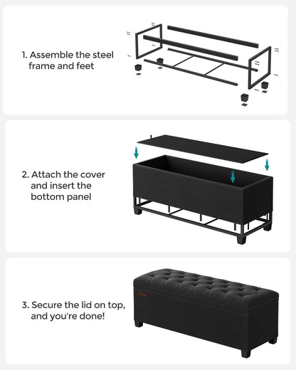 SONGMICS Storage Ottoman Bench, Foot Rest with Legs, 15.7 x 43.3 x 15.7 Inches, End of Bed Bench, Storage Chest, Load up to 660 lb, for Living Room, Bedroom, Entryway, Dark Gray ULSF088G01