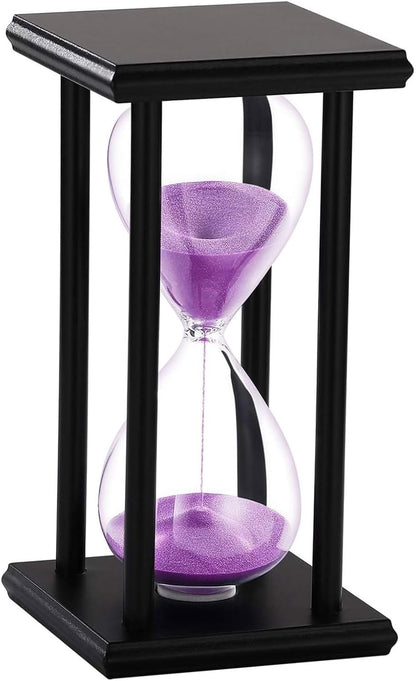 SuLiao Wood Hourglass 30 Minute, Black Wooden Stand Sand Timer Clock, Black Sand Watch 30 Min, Antiguo Reloj De Arena Half Hour, Large Unique Glass Sandglass for Home, Desk, Office Decorative