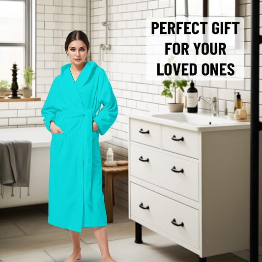 KAHAF COLLECTION Women Hooded 100% Cotton Terry Bathrobe, Soft Absorbent Quick Dry Robe for Spa, Shower & Home Wear