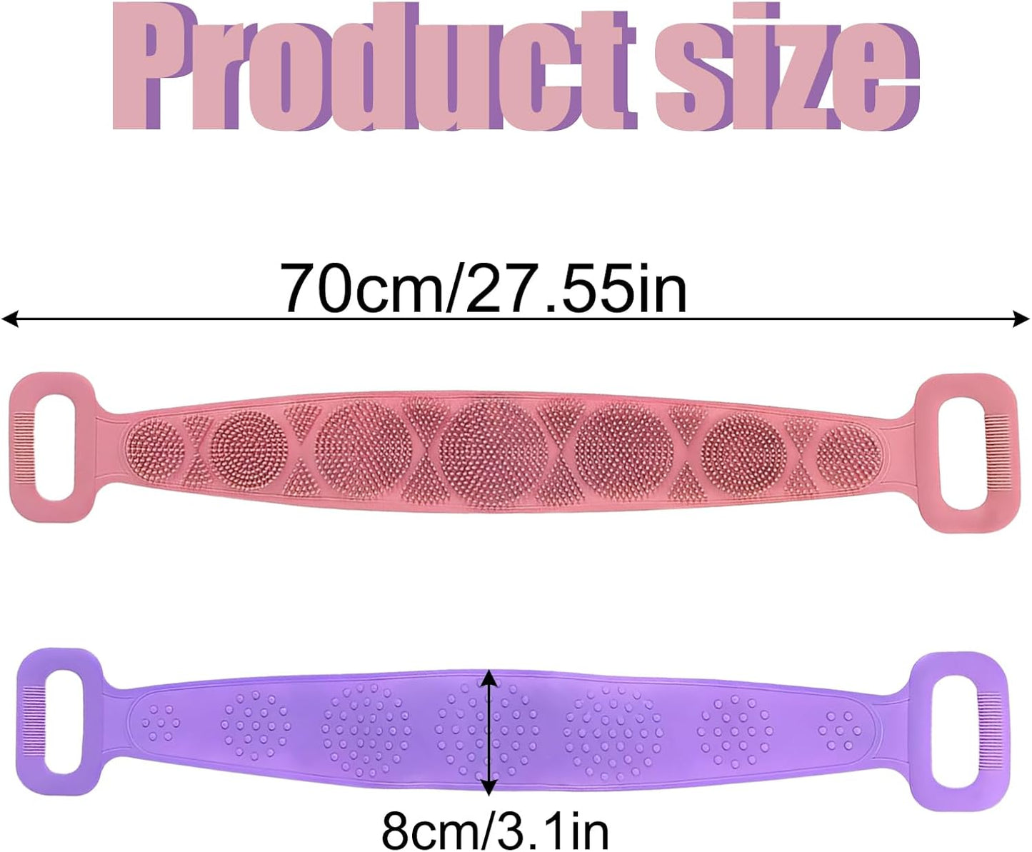Silicone Body Scrubber for Shower,Silicone Back Body Scrubber with Handle,27.5 Inch Exfoliating Deep Clean Bath Body Brush Scrubber for Men and Women-2 PCS