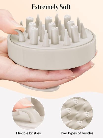 HEETA Hair Scalp Massager for Hair Growth, Shampoo Brush, Scalp Scrubber Exfoliator with Soft Silicone Bristles for Dandruff Removal to Relieve Stress, Wet Dry Use Updated Material, Beige