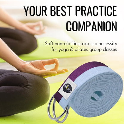 TECEUM 2 IN 1 Yoga & Mat Strap for Stretching – Cotton – 6/8/10 ft