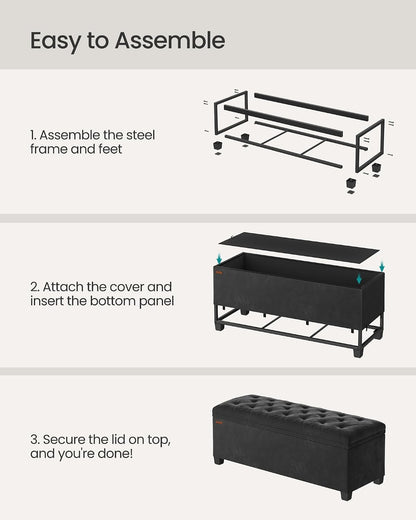 SONGMICS Storage Ottoman Bench, Foot Rest with Legs, 15.7 x 43.3 x 15.7 Inches, End of Bed Bench, Storage Chest, Load up to 660 lb, for Living Room, Bedroom, Entryway, Dark Gray ULSF088G01