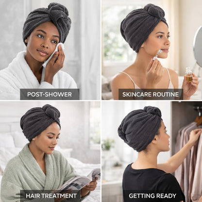 100% Turkish Cotton Hair Towel Wrap 2 Pack – Oeko-TEX Certified Quick Dry Turban for Wet Hair – Soft, Absorbent, Gentle on Curly & Long Hair – 10x26 Inch