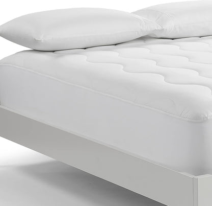 Serta Air Dry Extra Comfort Plus 100% Cotton Fabric Quilted Mattress Pad, Cooling and Breathable Mattress Cover, Moisture Wicking Protection with 18" Deep Pocket, Queen, White