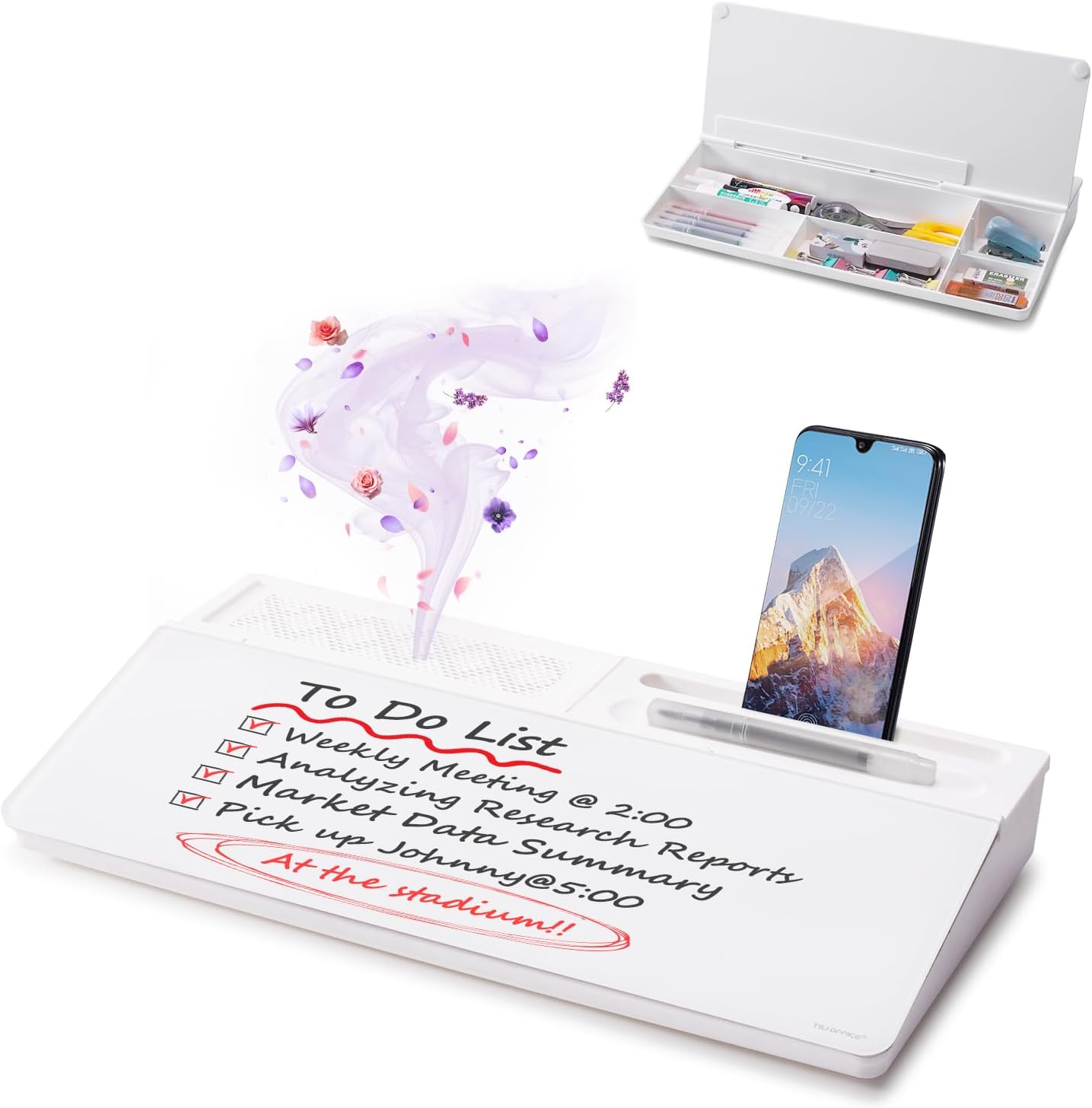 TSJ OFFICE Whiteboard Weekly Dry-Erase-Board - Desktop White Board Calendar Desk Organizers with Accessories Computer Keyboard Stand with Drawer, for Office, Home, School Supplies - White Calendar