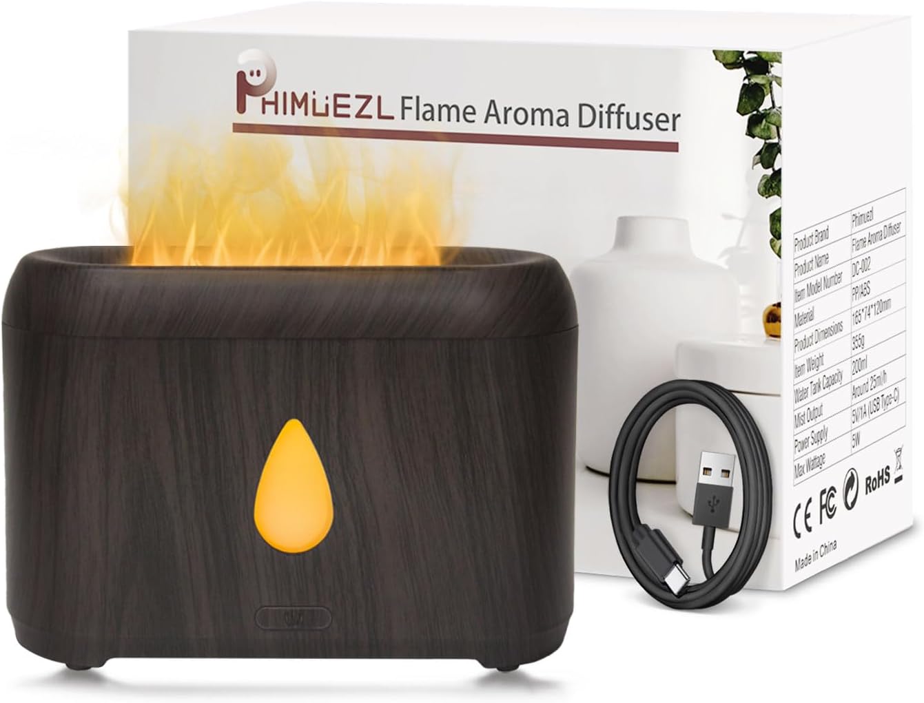 Flame Diffuser for Essential Oils, 200ml Ultrasonic Aroma Diffusers with Cool Mist, Aromatherapy Diffuser with Auto-Off Protection, Small Humidifier for Home,Office,Bedroom,Gift (Black)