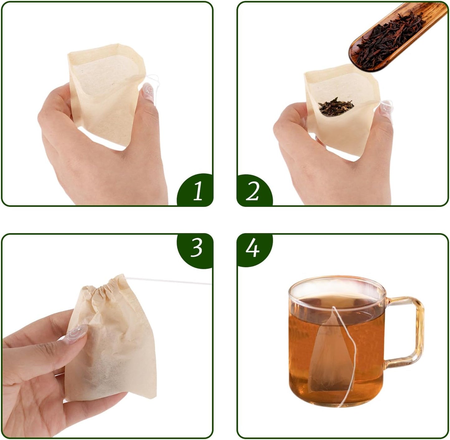 100 Pack Disposable Tea Strainer Bags, Wood Pulp Paper with Drawstring, Suitable for Loose Leaf Tea, Coffee, Spices, Herbs and Mint, 3.94 x 3.15 inches