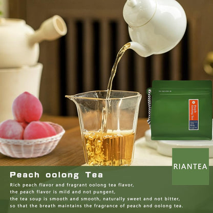 RIANTEA Peach Oolong Tea Bags - 32 Individually Wrapped Teabags (2.25oz/62g) - Low Caffeine, Smooth Flavor - Hot or Iced Tea - Original Leafy Tea