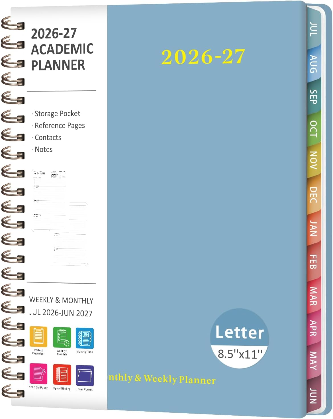 Planner 2026-2027, Weekly and Monthly Calendar Planner, JUL 2026 - JUN 2027 | Academic Year, Daily Agenda Book, A5(6.3'' x 8.5''), Sprial Bound, Inner Pocket, Office School Use