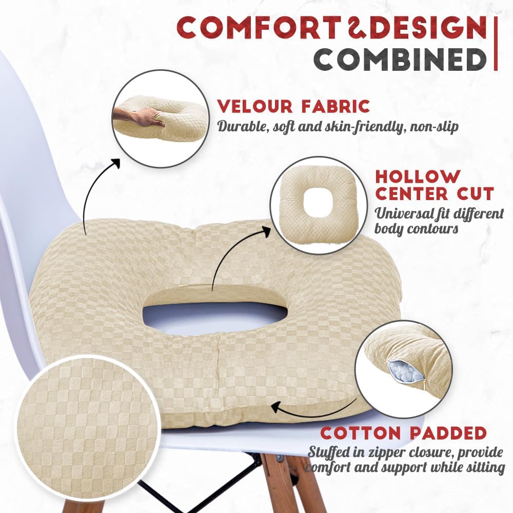 Stuffed Donut Pillow Seat Cushion | for Tailbone and Coccyx Pain, Hemorrhoids, Bed Sores, Pregnancy, Prostate, Surgery Recovery, Sitting Pressure Relief, for Home, Office and Car (Grey)