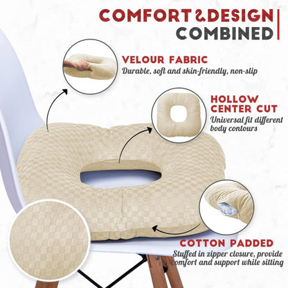Stuffed Donut Pillow Seat Cushion | for Tailbone and Coccyx Pain, Hemorrhoids, Bed Sores, Pregnancy, Prostate, Surgery Recovery, Sitting Pressure Relief, for Home, Office and Car (Grey)