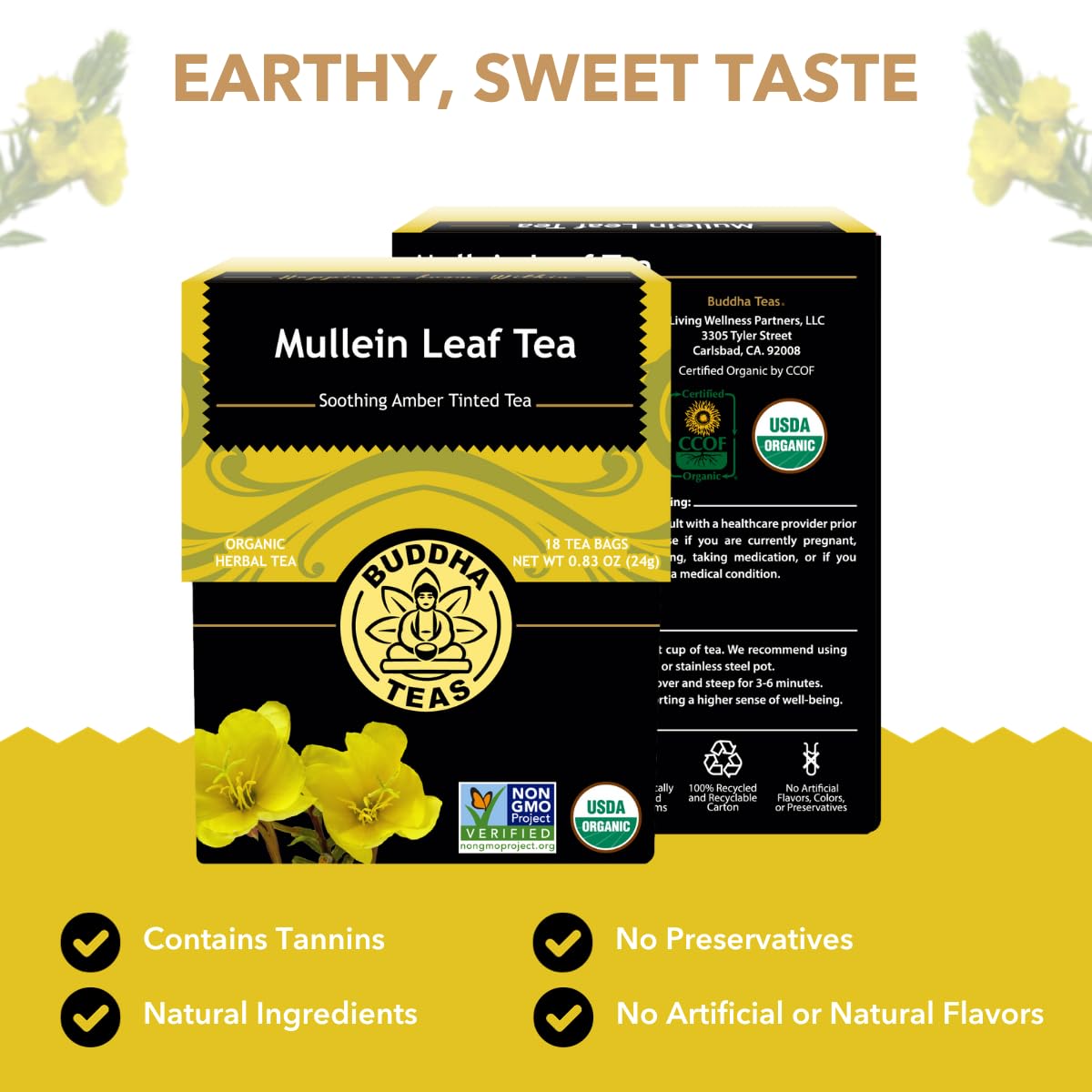 Buddha Teas Organic Mullein Leaf Tea - Herbal Tea & Caffeine Free