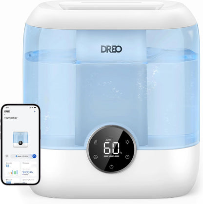 DREO Smart Humidifiers for Bedroom, 6L Top Fill Supersized Cool Mist Humidifier for Large Room, 60 Hour Runtime, Quiet Ultrasonic Humidifier for Plants, Indoor, Home, Night Light, Black