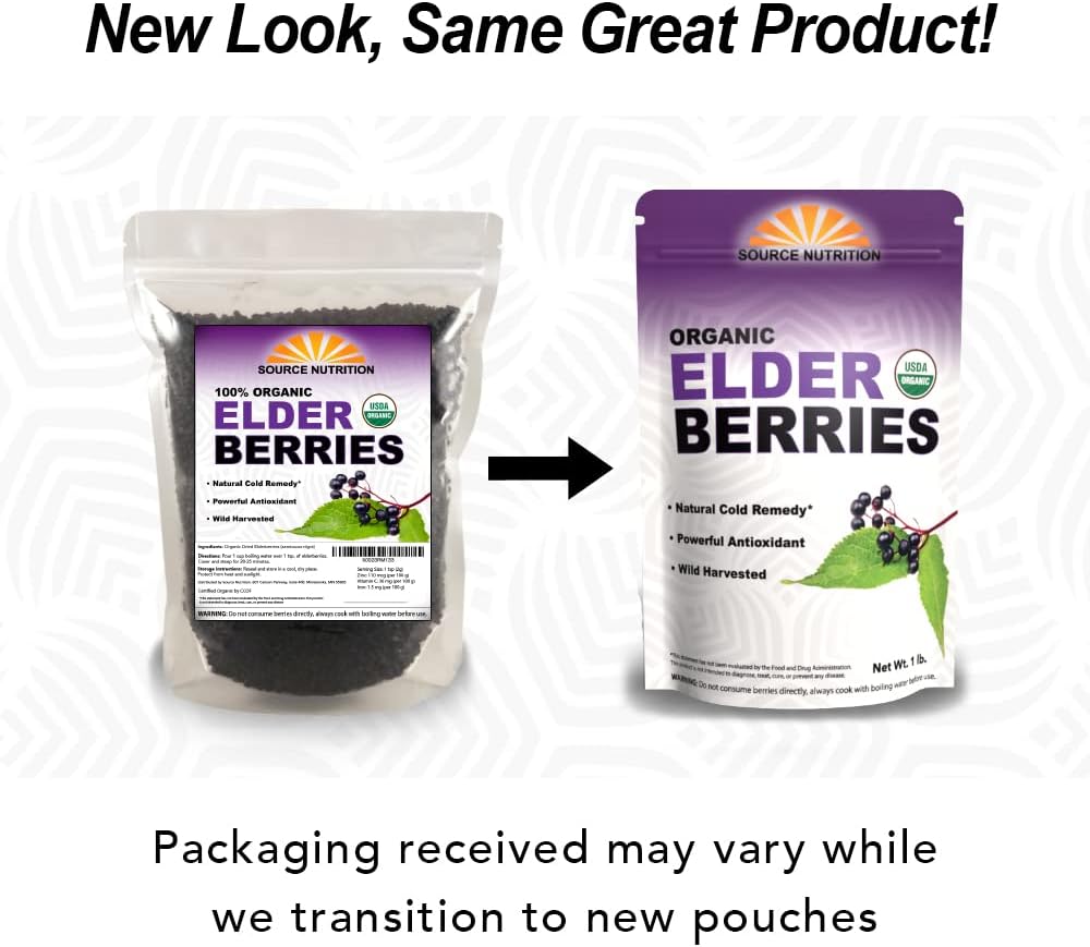 USDA Organic Dried Elderberries - Whole European Elderberry, Responsibly Wild Crafted, Perfect for Tea, Syrups, and More - Sambucas Nigra - 1 Pound (Certified Organic)