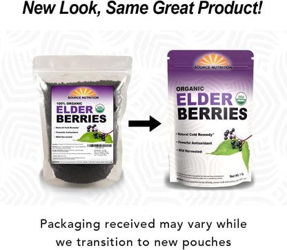 USDA Organic Dried Elderberries - Whole European Elderberry, Responsibly Wild Crafted, Perfect for Tea, Syrups, and More - Sambucas Nigra - 1 Pound (Certified Organic)