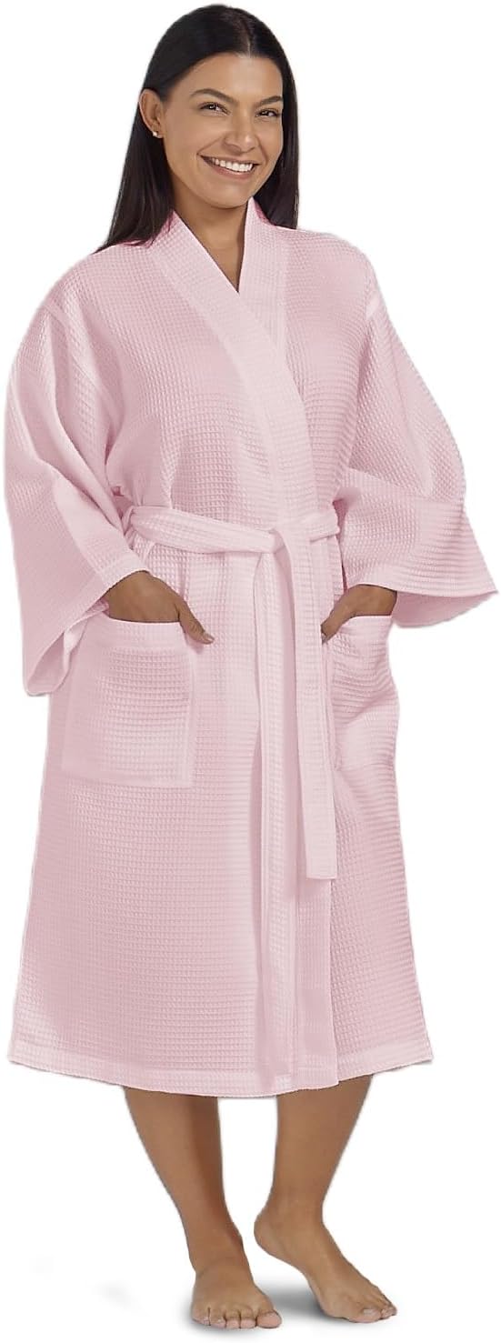 Women’s Waffle Robe by Boca Terry, Kimono Style Lightweight Summer Robe