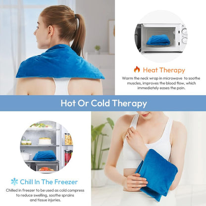 MORLIDEN Neck Heating Pad Microwavable for Shoulders, Warmer Wrap Microwave Heating Pad for Neck and Shoulders for Pain Relief (Navy Blue)