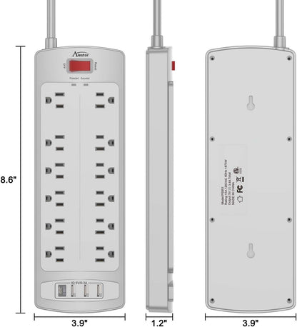ALESTOR 6 Ft Surge Protector Power Strip with 12 Outlets and 4 USB Ports