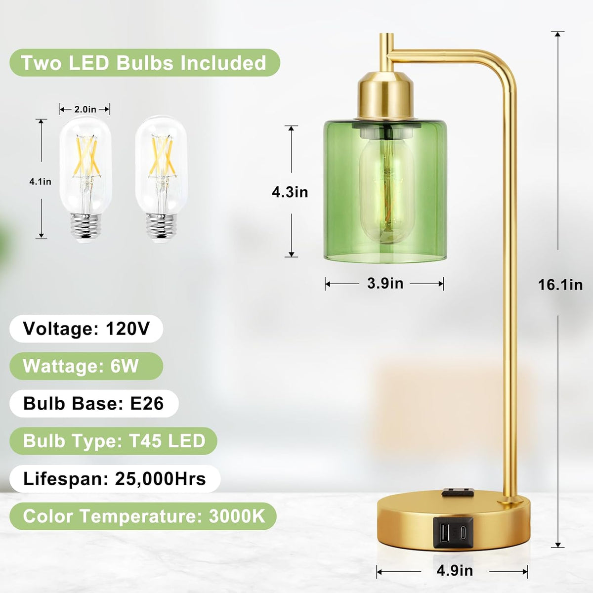 Industrial Touch Lamps for Nightstand Set of 2, 3-Way Dimmable Bedside Lamp