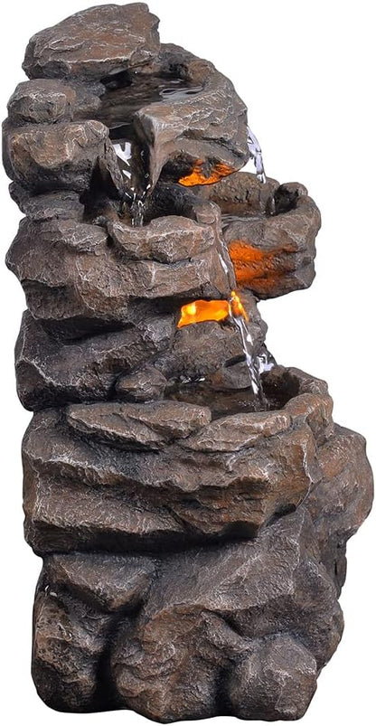 Cascading Indoor Tabletop Water Fountains with LED Light - Rockery Waterfall Fountain - Quiet and Relaxing Water Sound - Small 9.7 Inch Desktop Size - Home/Office Decor