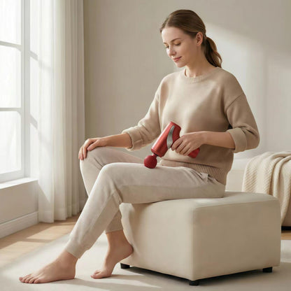 Mini Massage Gun, Handheld Deep Tissue Massager with 6 Speeds, Quiet Portable Palm Massager for Muscle Relaxation, Includes 4 Massage Heads, USB-C Rechargeable, Red & Black (Red)