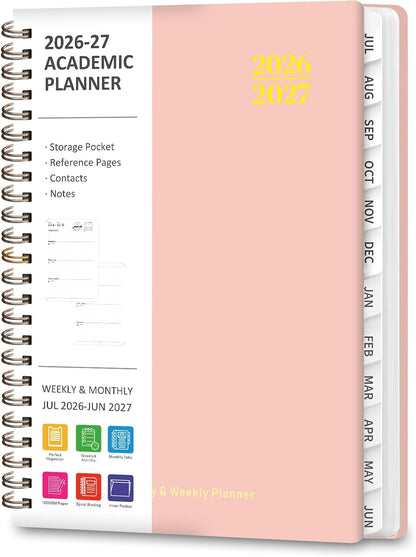 Planner 2026-2027, Weekly and Monthly Calendar Planner, JUL 2026 - JUN 2027 | A5(6.3'' x 8.5''), Hardcover, Agenda Book, Sprial Bound, Inner Pocket, Office and School Use