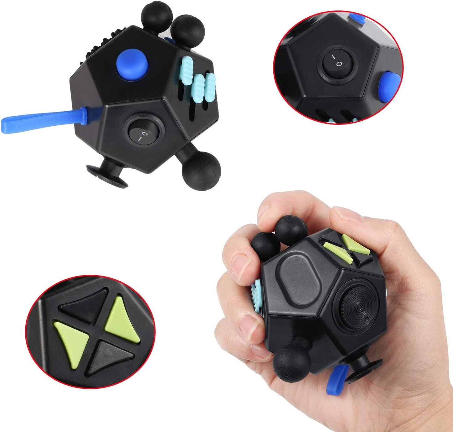 Fidget Dodecagon-12 Sided Fidget Toy Stress Relief Cube for Children and Adults, Silent Compact Classroom Gifts Stocking Stuffers for Teen Boys, Kids(B3 Blue Sky)