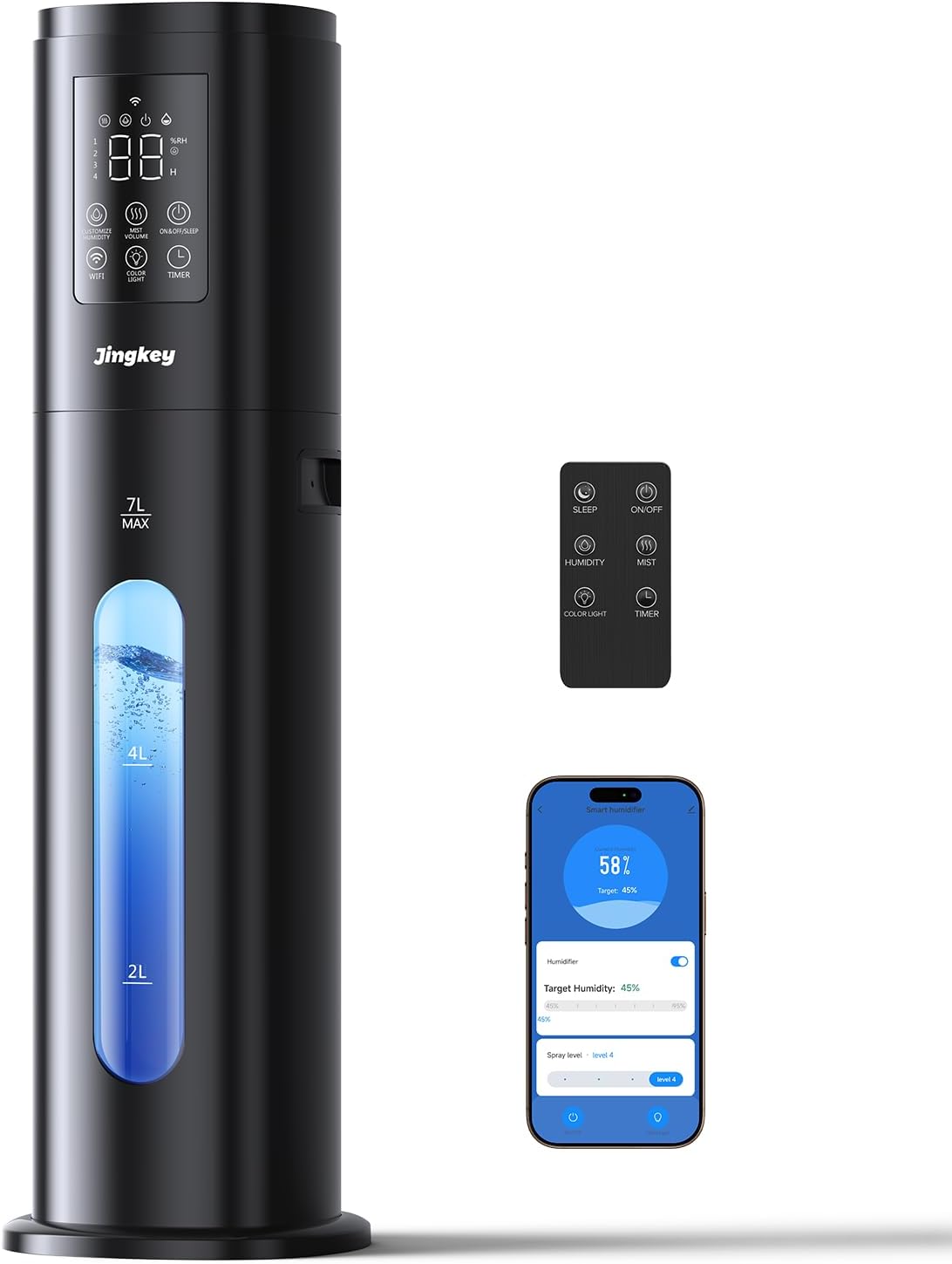 Humidifiers for Bedroom Large Room Humidifiers for Home,7L/1.85Gal Large Humidifier with Smart App & Remote Control, 4 Mist Levels Cool Mist Humidifiers Black