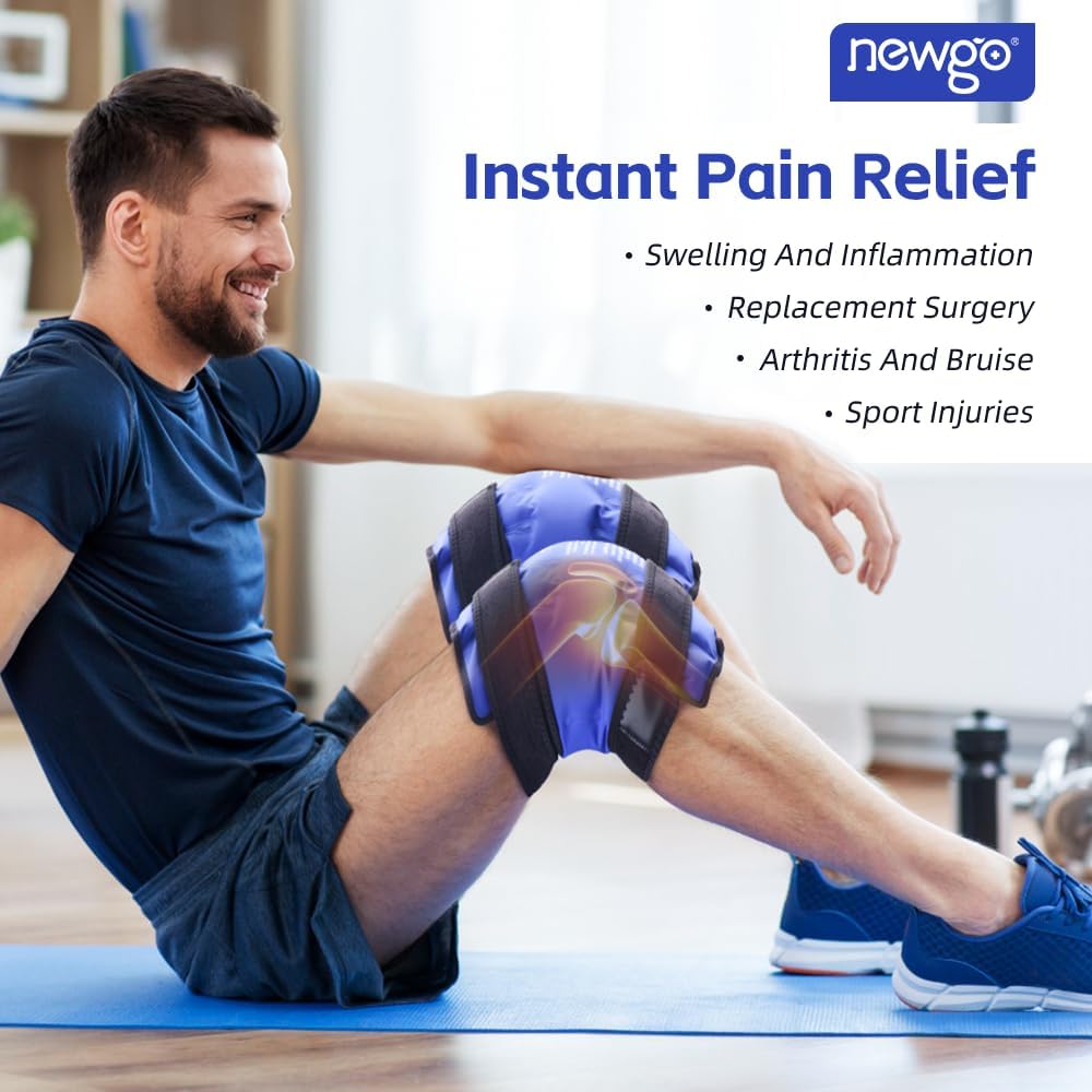 NEWGO Knee Ice Pack Wrap, Ice Pack for Knees Cold Compression Therapy for Knee Replacement Surgery, Arthritis Pain, ACL, Swelling, Sports Injuries (21.7" x 9.8") - Blue