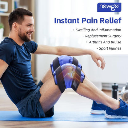 NEWGO Knee Ice Pack Wrap, Ice Pack for Knees Cold Compression Therapy for Knee Replacement Surgery, Arthritis Pain, ACL, Swelling, Sports Injuries (21.7" x 9.8") - Blue