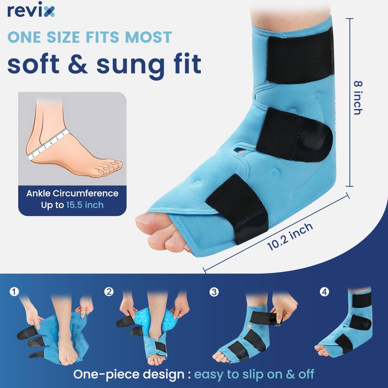 REVIX Large Ankle Ice Pack for Foot Discomfort, Reusable Gel Cold Pack with Cold Compression Therapy, Full Coverage Ankle Ice Wrap for Post-Workout Recovery, Plantar Fasciitis