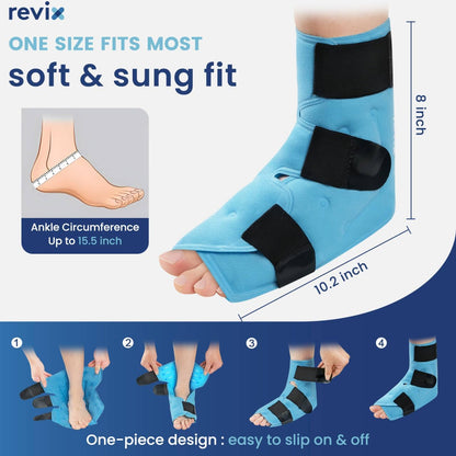 REVIX Large Ankle Ice Pack for Foot Discomfort, Reusable Gel Cold Pack with Cold Compression Therapy, Full Coverage Ankle Ice Wrap for Post-Workout Recovery, Plantar Fasciitis