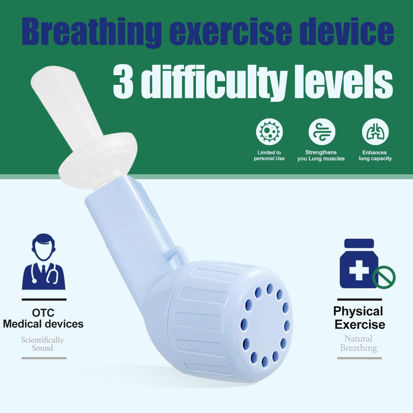 Flutter Valve Mucus Removal Device - Lung Trainer & Breathing Trainer,Adjustable Resistance,for Natural Mucus Removal and Enhanced Lung Function. (Aerial Blue)