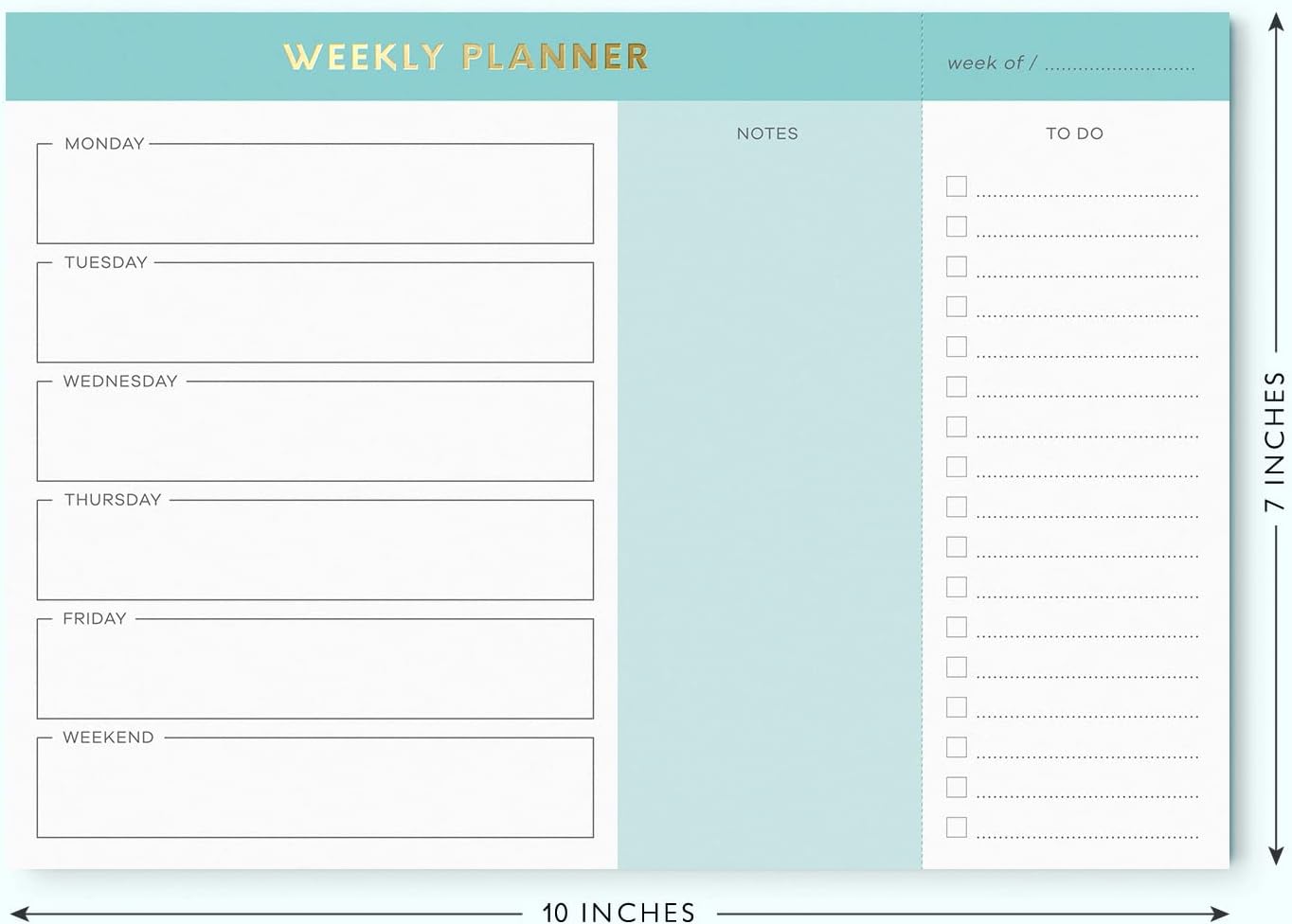 Sweetzer & Orange Weekly To Do List Pad. Gold Foil Weekly Organizer Notepad with Daily Agenda Squares. 7x10” Day Scheduler 2026 - Student Agenda, Work Log, and Checklist Note Pad.