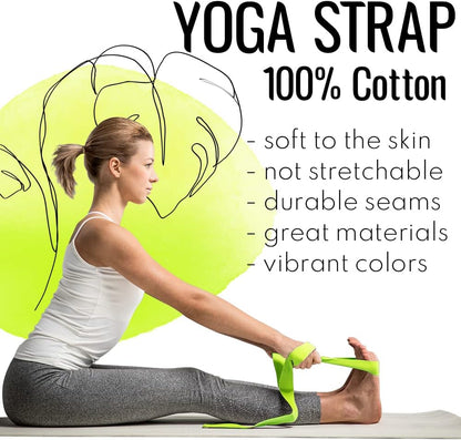 TECEUM 2 IN 1 Yoga & Mat Strap for Stretching – Cotton – 6/8/10 ft | Adjustable Non-Slip Belt in 30+ Colors for Yoga, Pilates, Physical Therapy, Fitness, Home Workouts and Carrying Mats