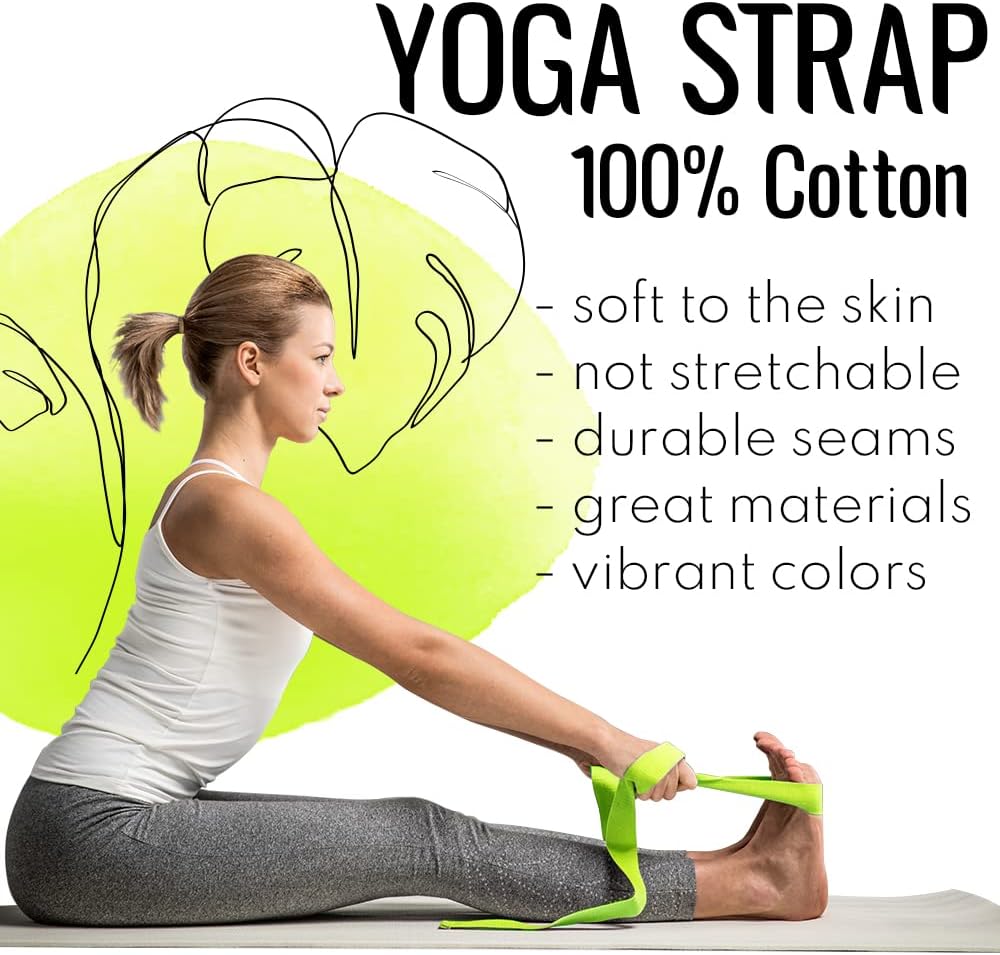 TECEUM 2 IN 1 Yoga & Mat Strap for Stretching – Cotton – 6/8/10 ft