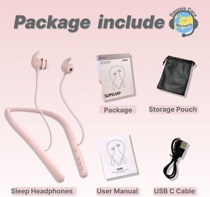 Hmusic HS88 Sleep Earbuds for Side Sleepers – Ultra-Thin Silicone Neckband Headphones, 30dB Noise Isolation, 12H Battery Life with Sleep Timer, Secure Fit for Yoga, Travel, Audiobooks & Meditation