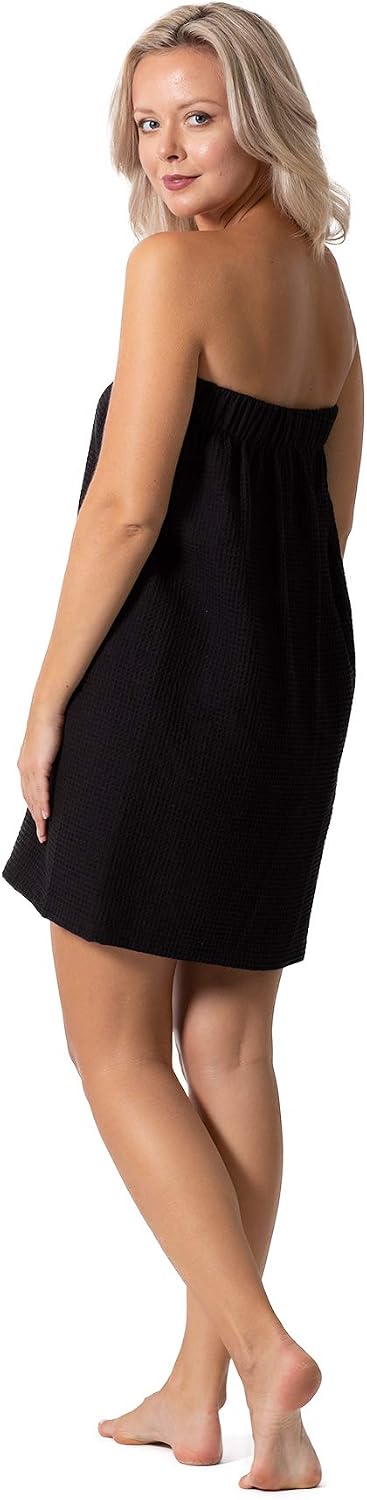 Turkish Linen Women’s Waffle Spa Body Wrap with Adjustable Closure