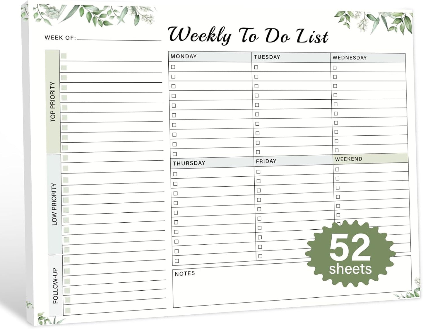 Weekly To Do List Notepad with 52 Undated Sheets（8.5"×11"）- Weekly Desk Planner Pad with Spiral Binding for Women & Man, Office, School and Home Personal Organizer