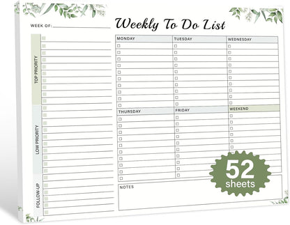 Weekly To Do List Notepad with 52 Undated Sheets（8.5"×11"）- Weekly Desk Planner Pad with Spiral Binding for Women & Man, Office, School and Home Personal Organizer