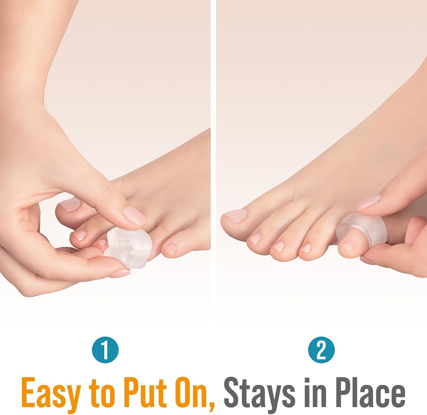 5 STARS UNITED Big Toe Spacers for Men & Women – 4 Gel Separators for Overlapping & Curled Toes, Bunions, Alignment - Diabetic Foot Care, Silicone Spreader, Corrector & Straightener, Clear