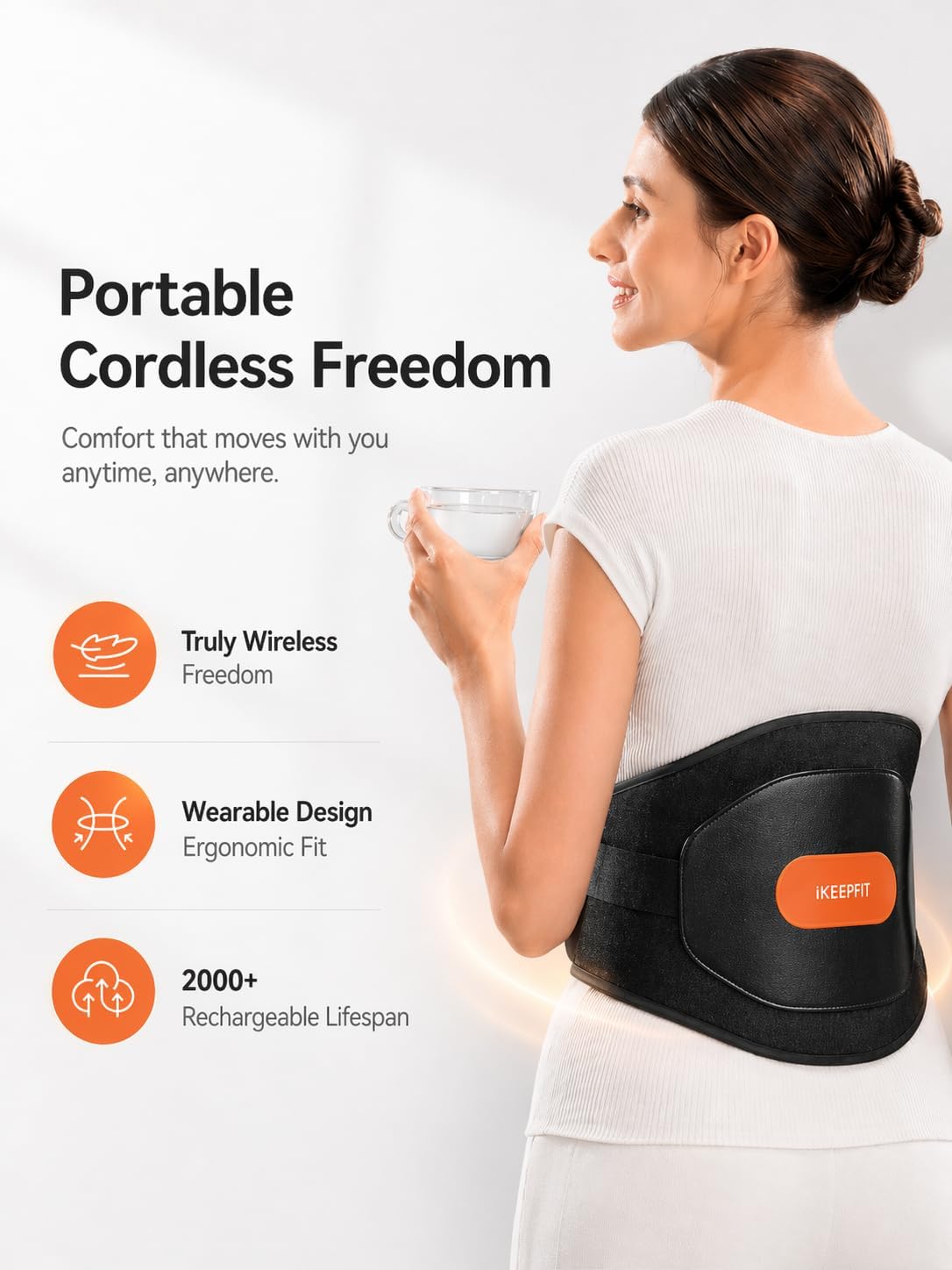 IKEEPFIT Portable Heating Pad for Back, FSA Eligible HSA, Cordless Heat Belt with Massager for Lower Back Pain Relief, Battery Powered 8000 mAh Rechargeable, MAXwarm 3.0, Gift for Women Men 90-310 lb