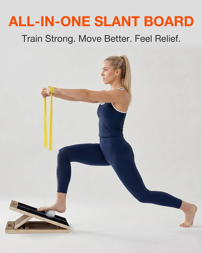 Frylr Portable Wooden Slant Board for Calf Stretching and Exercise, Adjustable Incline Wedge for Squats and Balance